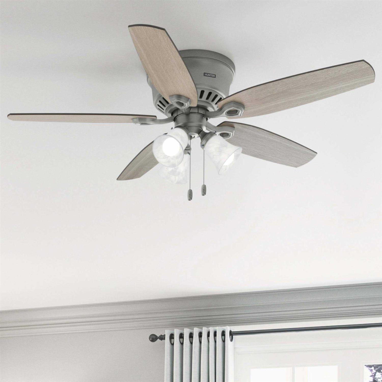 52 Hunter Builder Matte Silver Low Profile Ceiling Fan with LED Light 51113