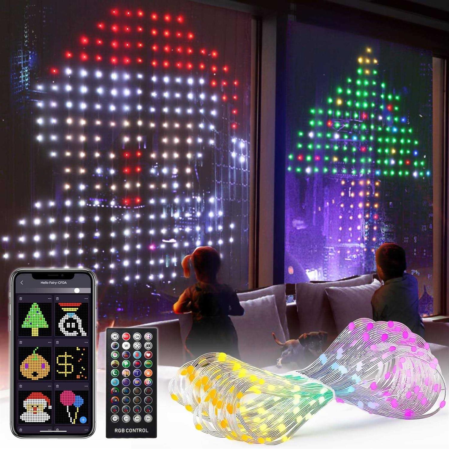 Avatar Controls Curtain Lights with Christmas Patterns Programmable & Music-Sync Curtain String Lights