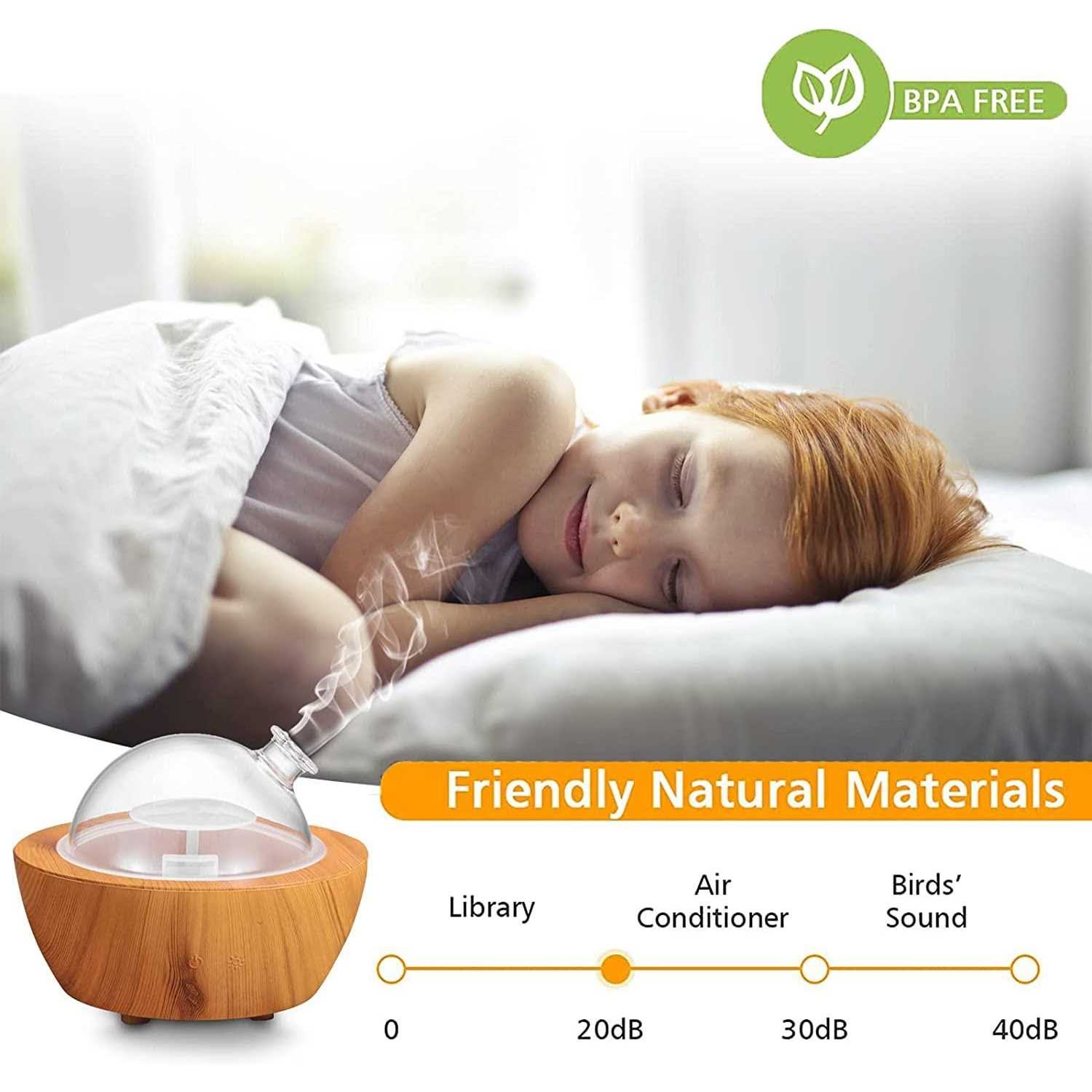 XANAPHIA 280ml Glass Essential Oil Diffuser Wood Grain Base Air Aroma Diffuser for Aromatherapy Cool Mist Humidifier with Safe Auto Shut-Off and 2