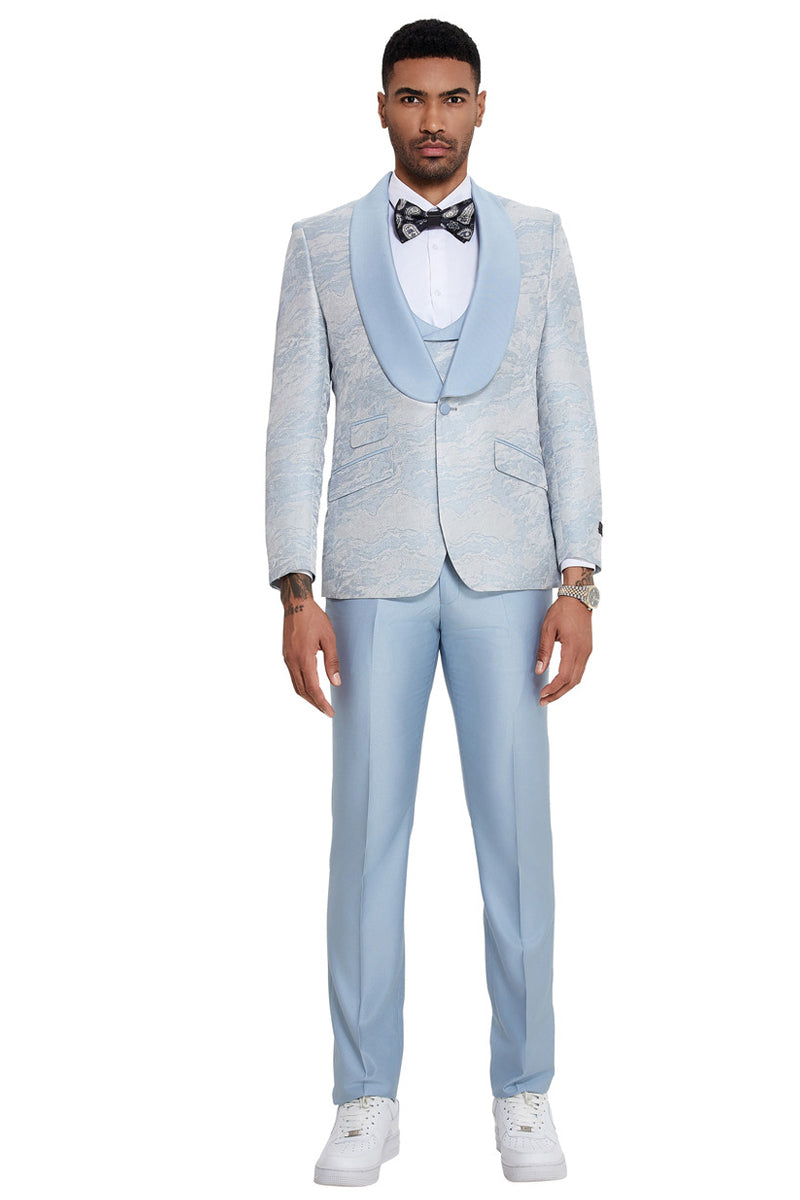Men’s Slim Fit Vested Wedding & Prom Shawl Lapel Paisley Tuxedo in Ivory