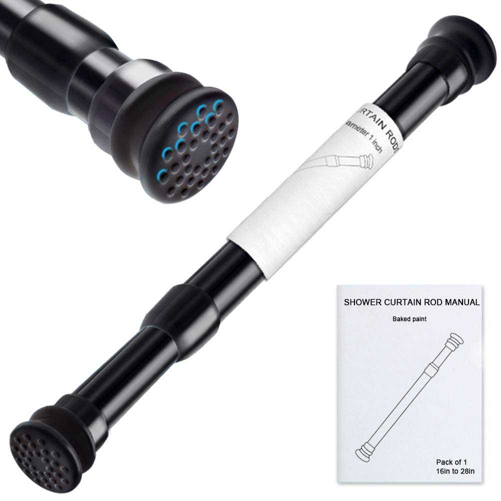XIQIYY Strong Small Tension Rods 16 to 28 inches -upgrade Diameter 1inch Shower Curtain Rod Black