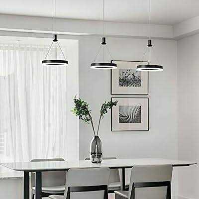 Viruhaka Dimmable LED Pendant Light Kitchen Island 15W Modern Dining Room Black Chandelier 1-Ring Pendant Lighting Bedroom Bedside 59in Cord