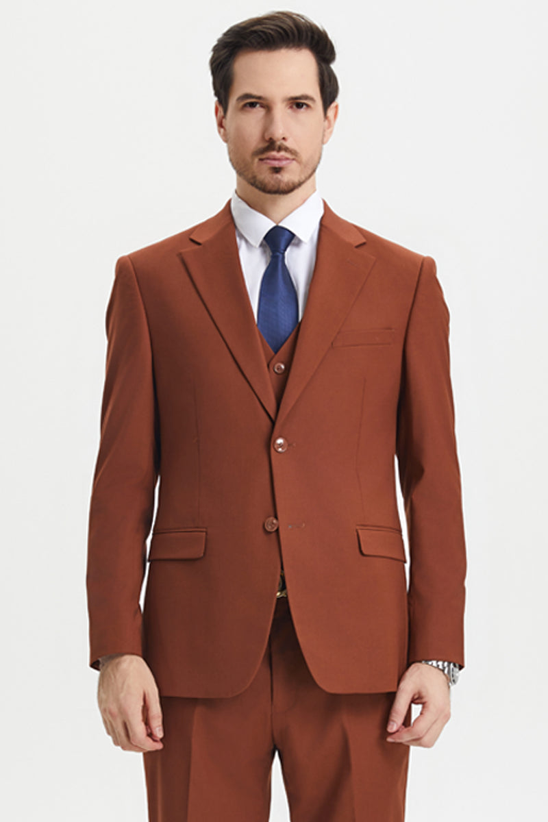 Men’s Two Button Vested Stacy Adams Basic Designer Suit in Brown Rust