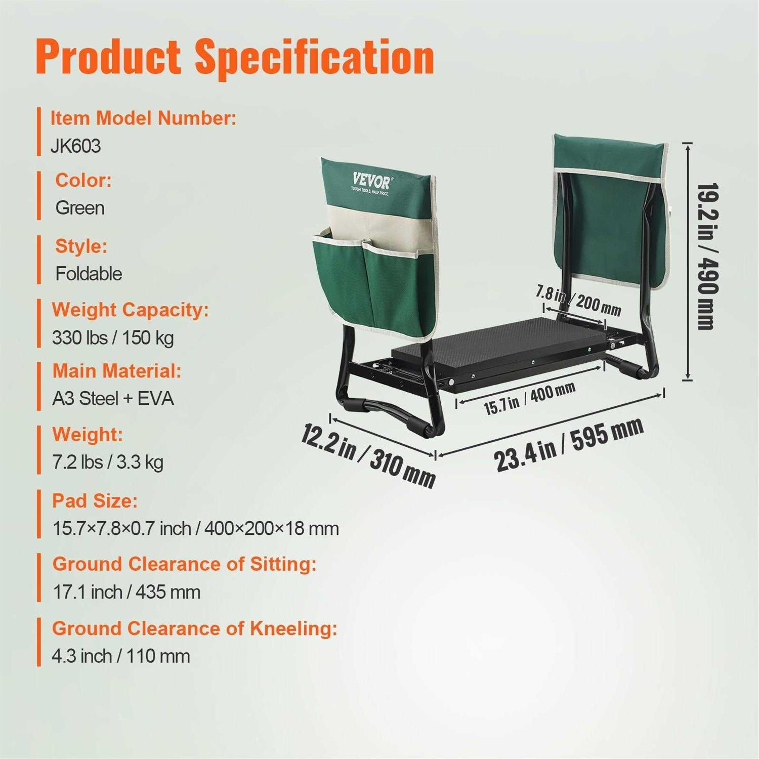VEVOR Folding Garden Kneeler and Seat 330 lbs. Load Capacity