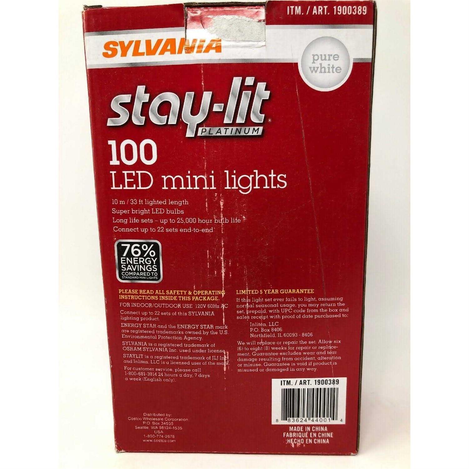 Sylvania Stay-Lit Platinum 100 LED Mini Lights Pure