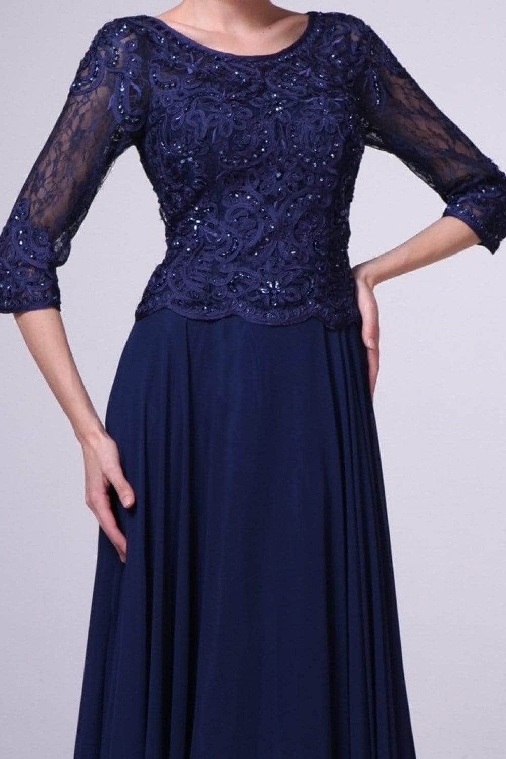 Quarter Sleeve Soutache Bodice A-Line Long Dress