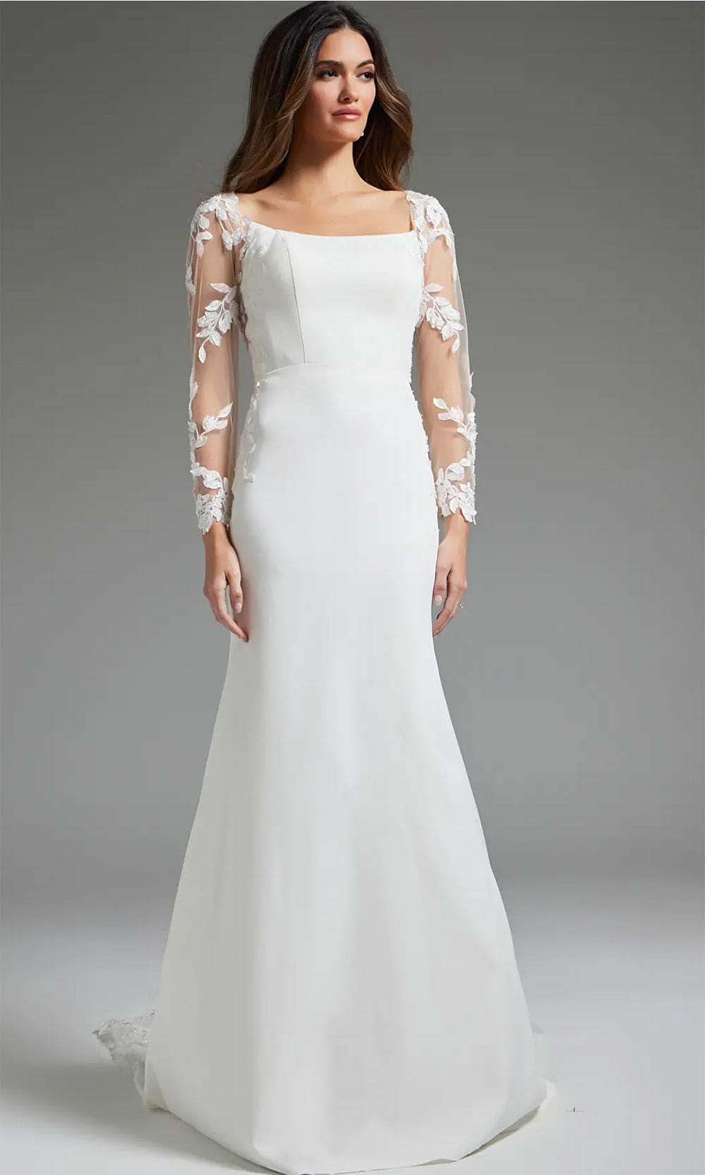 Leaf Appliqued Square Neck Bridal Gown