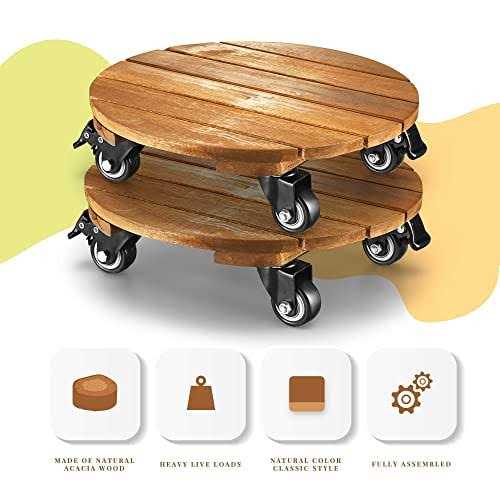 Acacia Wood Plant Caddy Plant Dolly Heavy Duty 12 inches Round Lockable