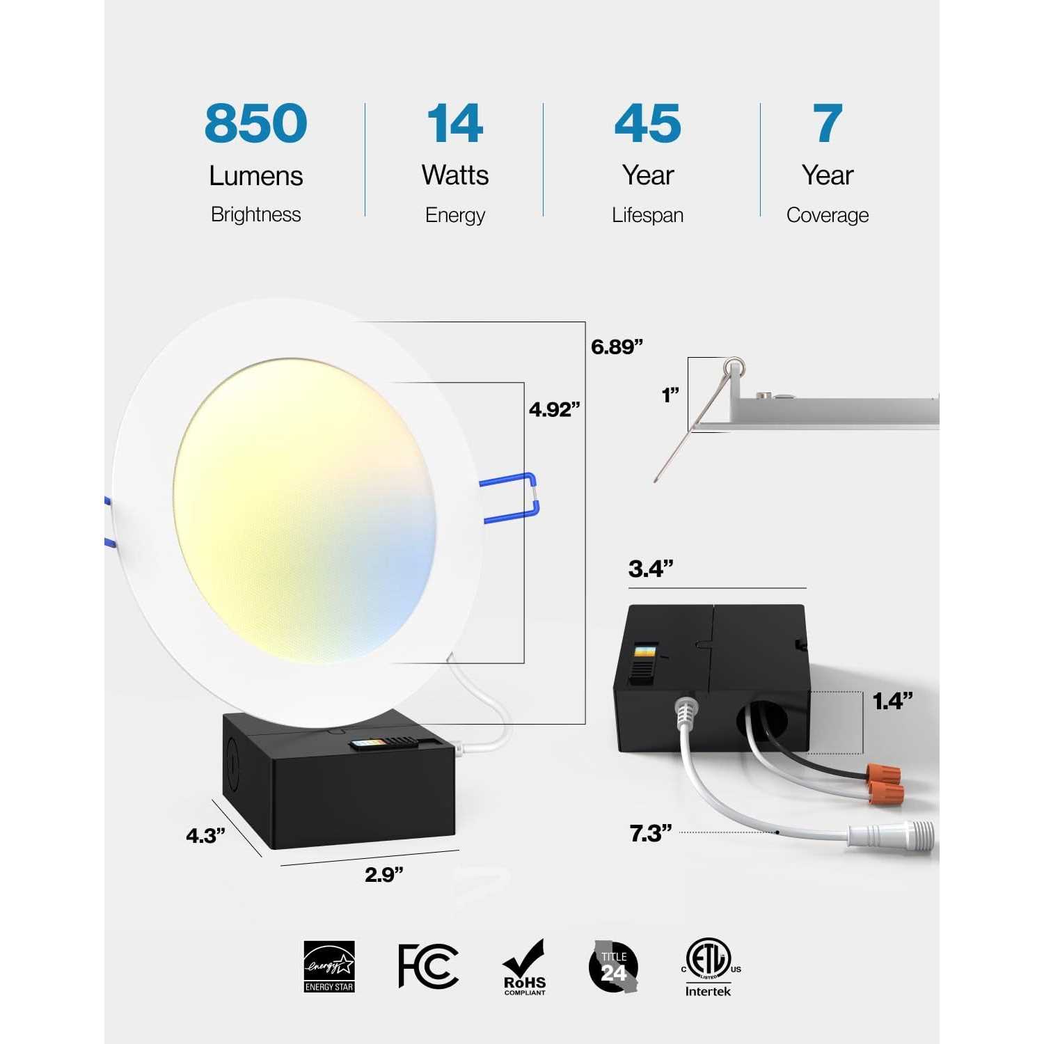 Sunco Lighting 12 Pack 6 Inch Slim LED Downlight with Junction Box