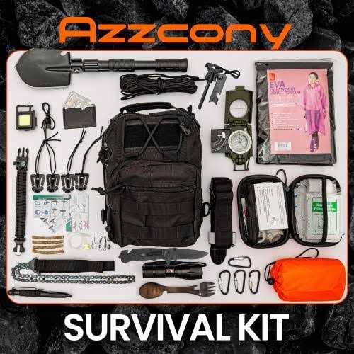 Emergency Survival & First Aid Kit & Tourniquet Go Bag Survival Gears with Compass Flashlight Shovel Fire Starter