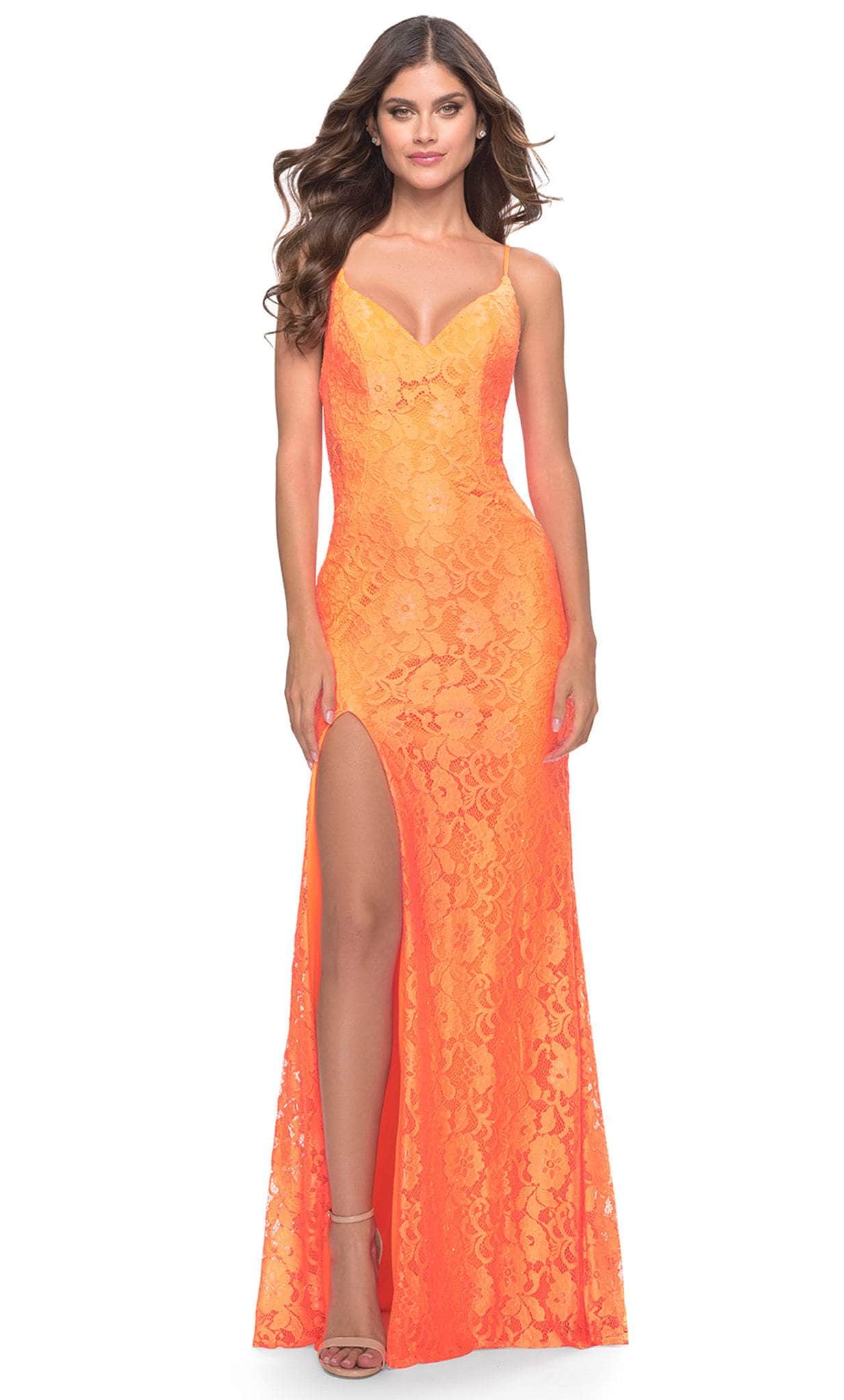 V-Neck Stretch Lace Long Prom Dress