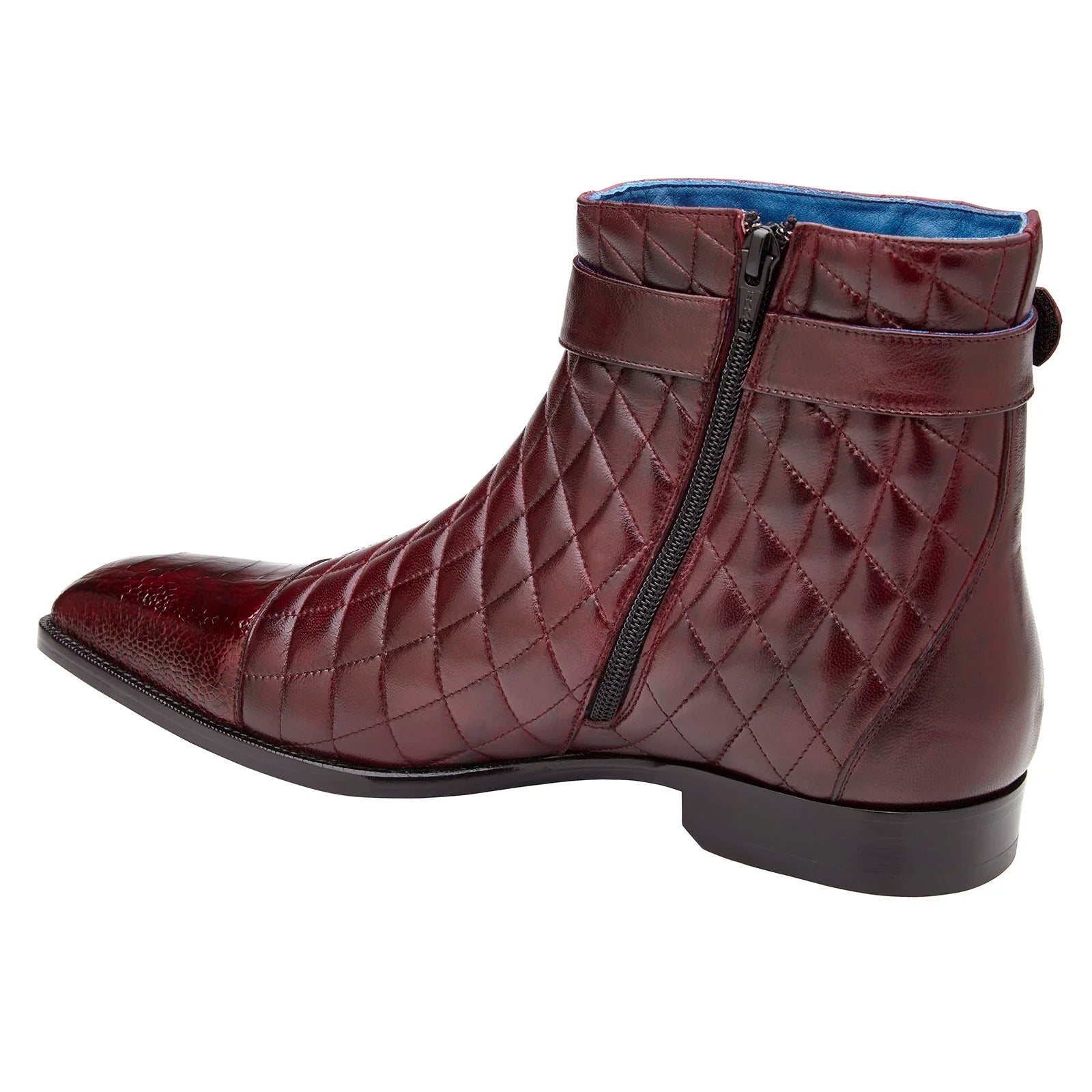 Men’s Belvedere Libero Quilted Leather & Ostrich Leg Cap Toe Chelsea Boot in Burgundy