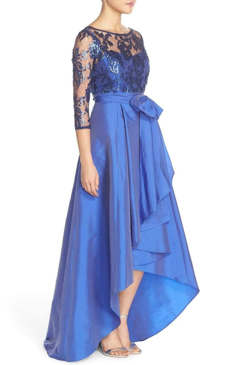 81916970 Quarter Sleeve Ribbon Ornate High Low Gown