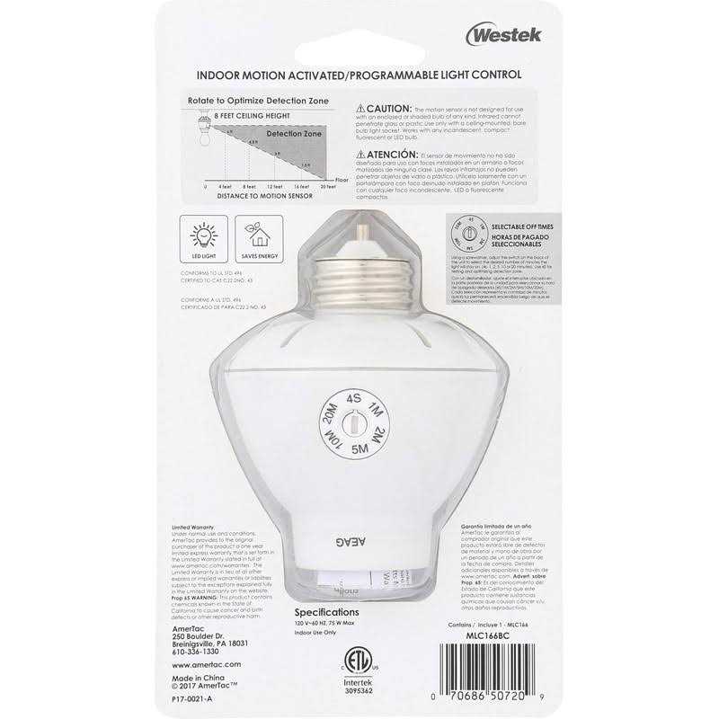 Westek MLC166BC Indoor Motion-Sensing Light Control