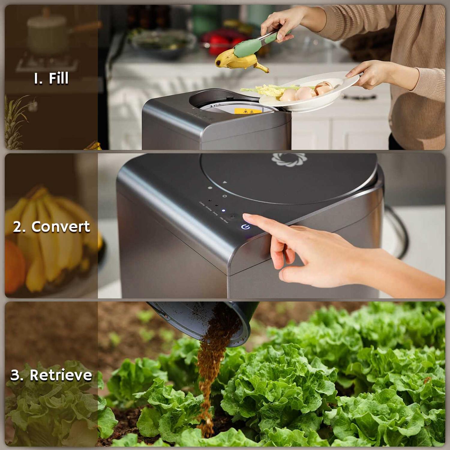 Airthereal Revive Electric Kitchen Composter, 2.5L Capacity with Sharksden Tri-Blade, Turn Food Waste and Scraps into Dry Compost Fertilizer