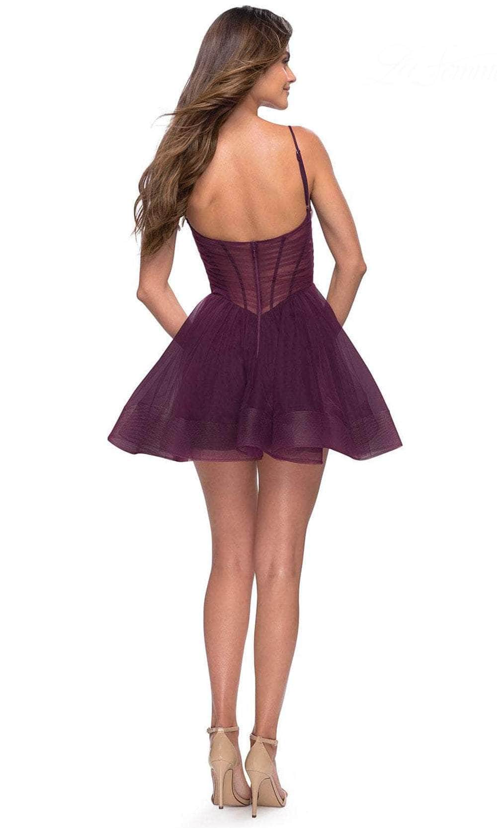 V-Neck Sheer Corset Cocktail Dress