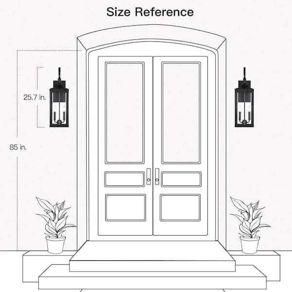True Fine Jefferson 2-Light 25.7 in. Black Large Outdoor Wall Lantern Sconce Light TD40021OT