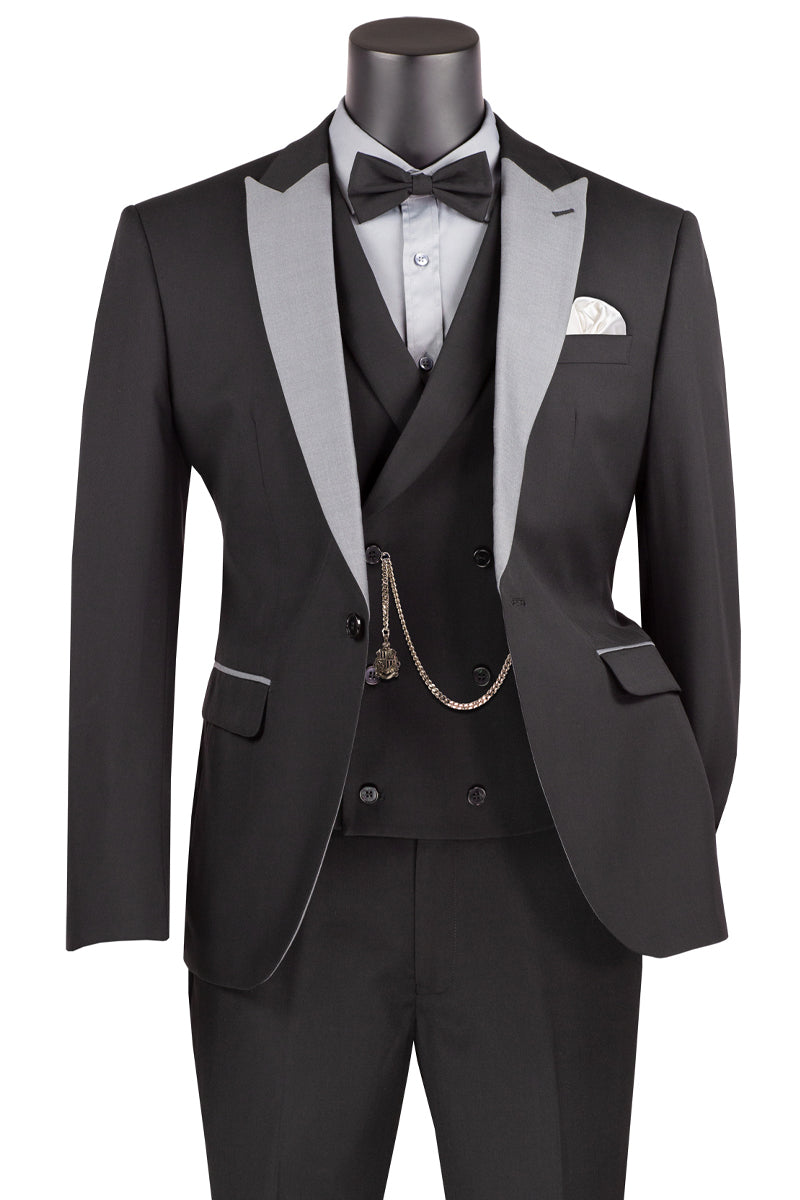 Men’s Summer Slim Fit Peak Lapel Tuxedo Suit in Black