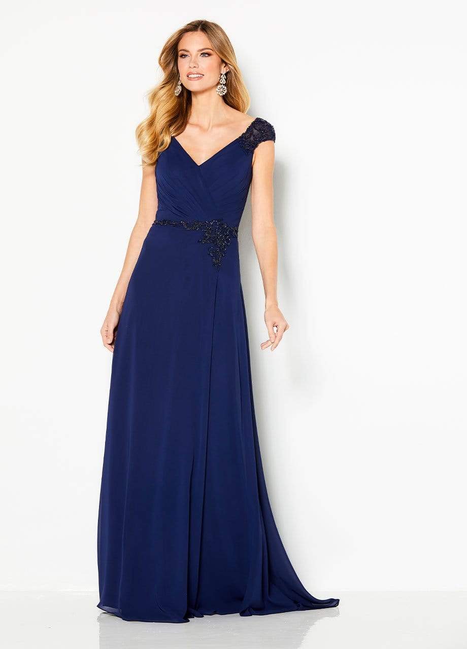 219684 Beaded V-neck Chiffon Sheath Dress