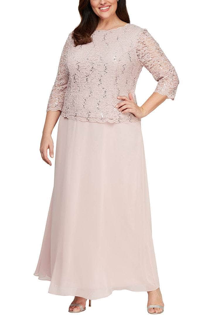 412318 Sequin Lace Chiffon Faux Two-Piece Long Dress