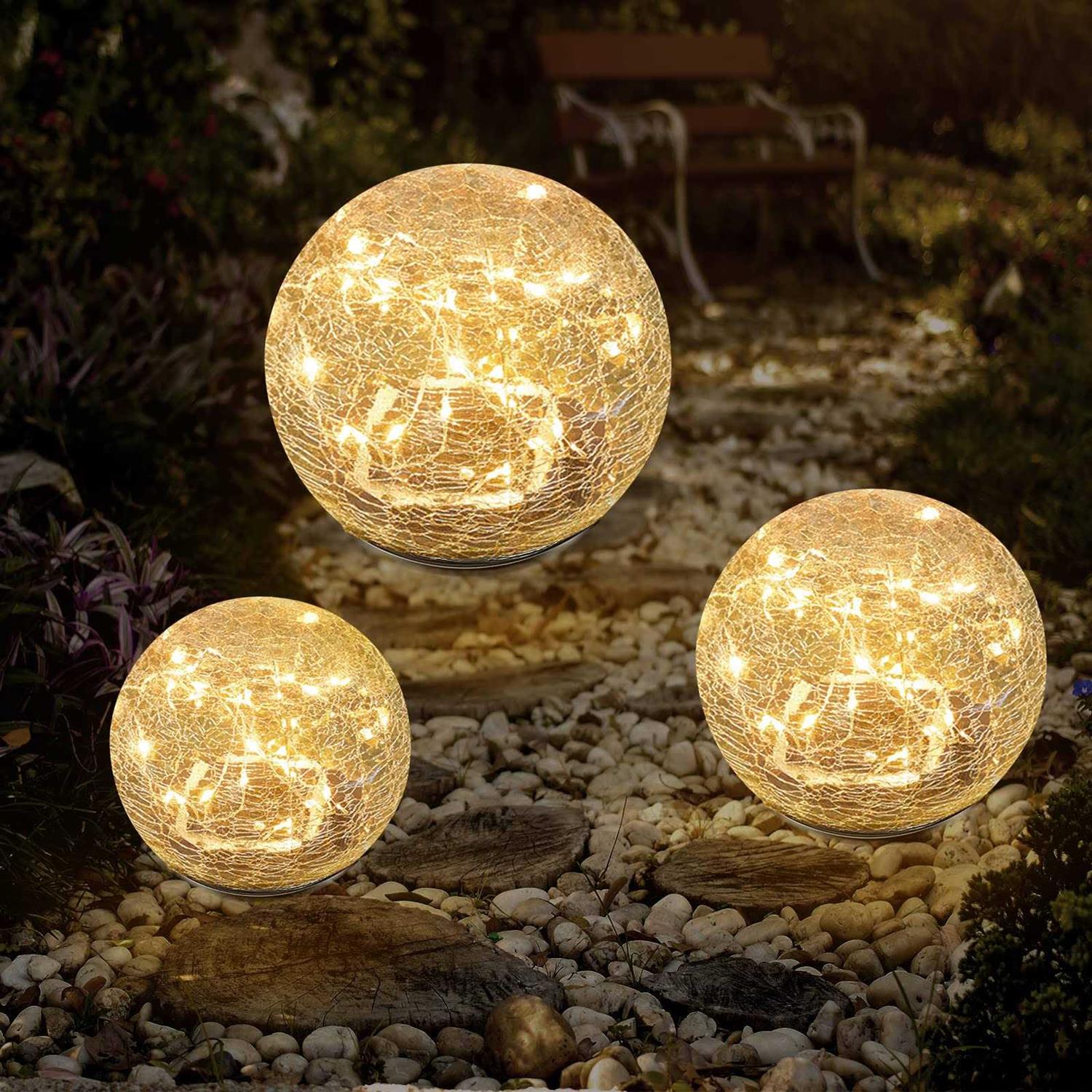 Bannad Garden Solar Lights Cracked Glass Ball Waterproof Warm White LED for Outdoor Decor Decorations Pathway Patio Yard Lawn
