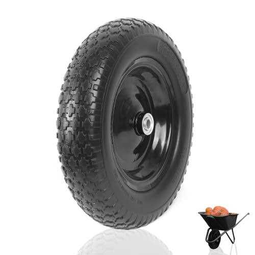 AR-PRO 4.80/4.00-8 Flat Free Tire 14.5”D x 3.2”W Universal Solid Wheelbarrow Tire with 3” Hub and 5/8” Bearings – Extra Adapter kit includes 3/4”