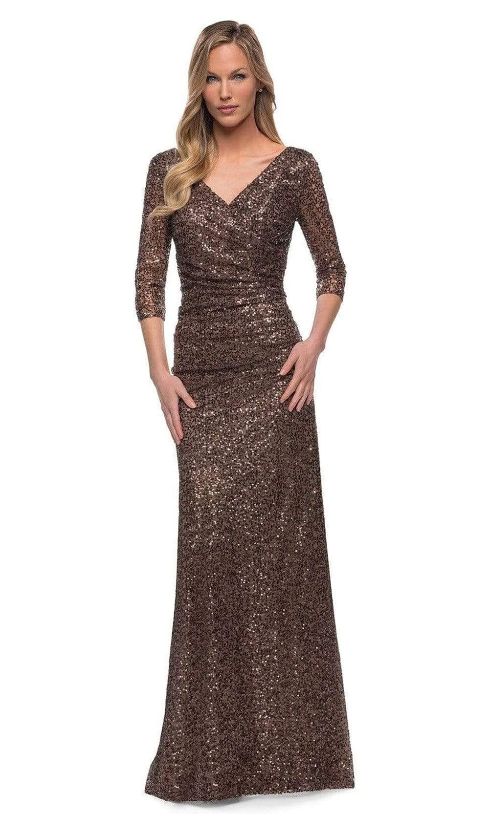 29195 Sequin Appliqued Sheath Long Gown