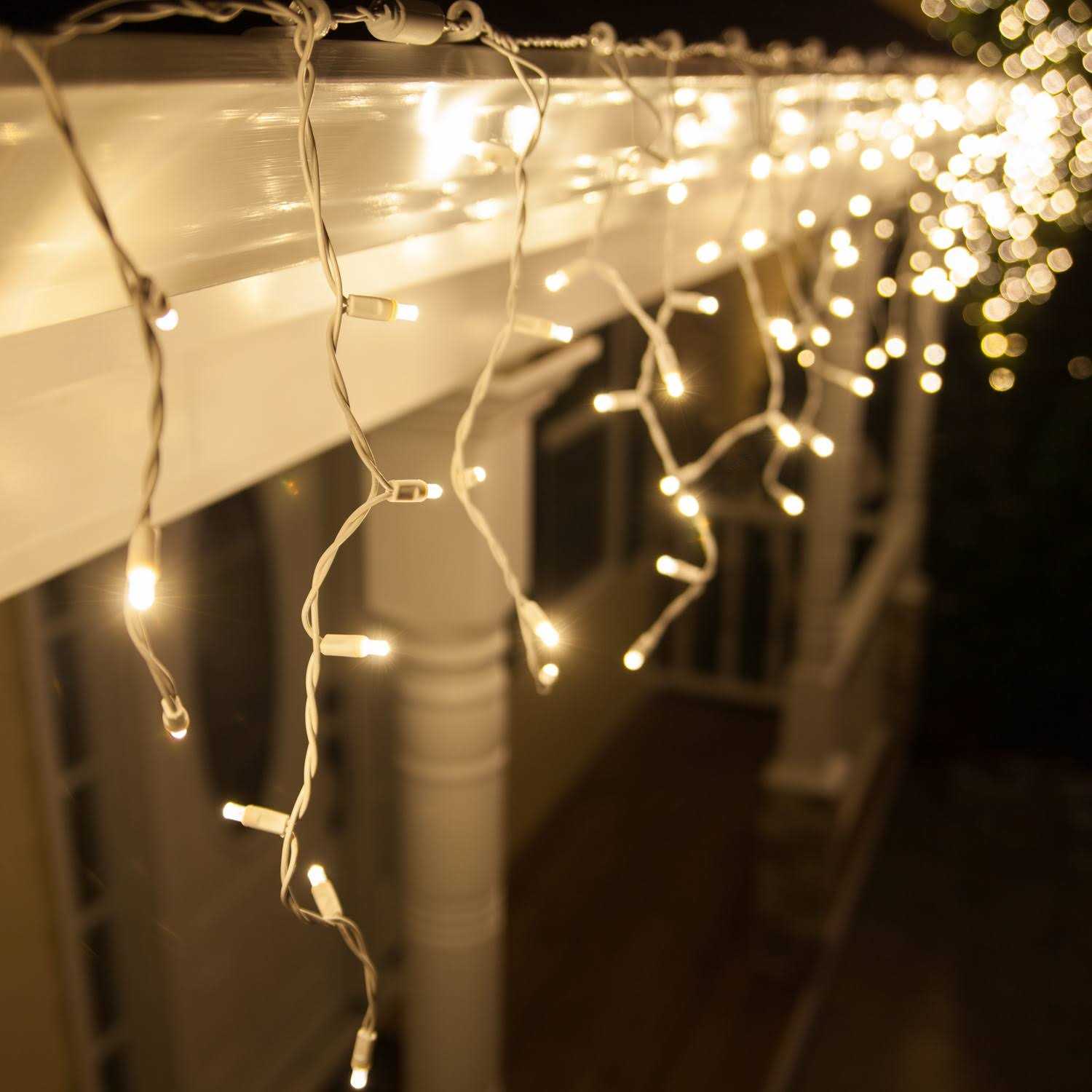 70 5mm White LED Icicle Lights