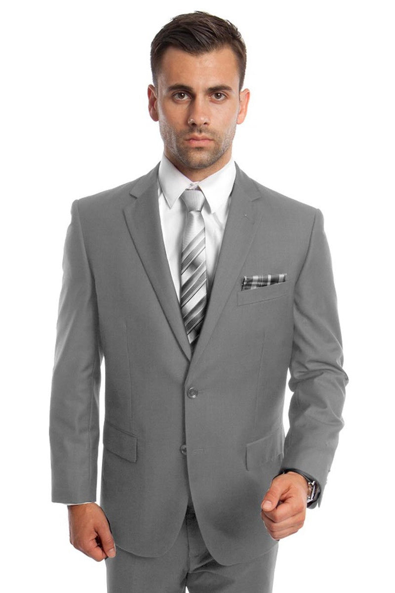 Men’s Two Button Basic Modern Fit Business Suit in Light Grey