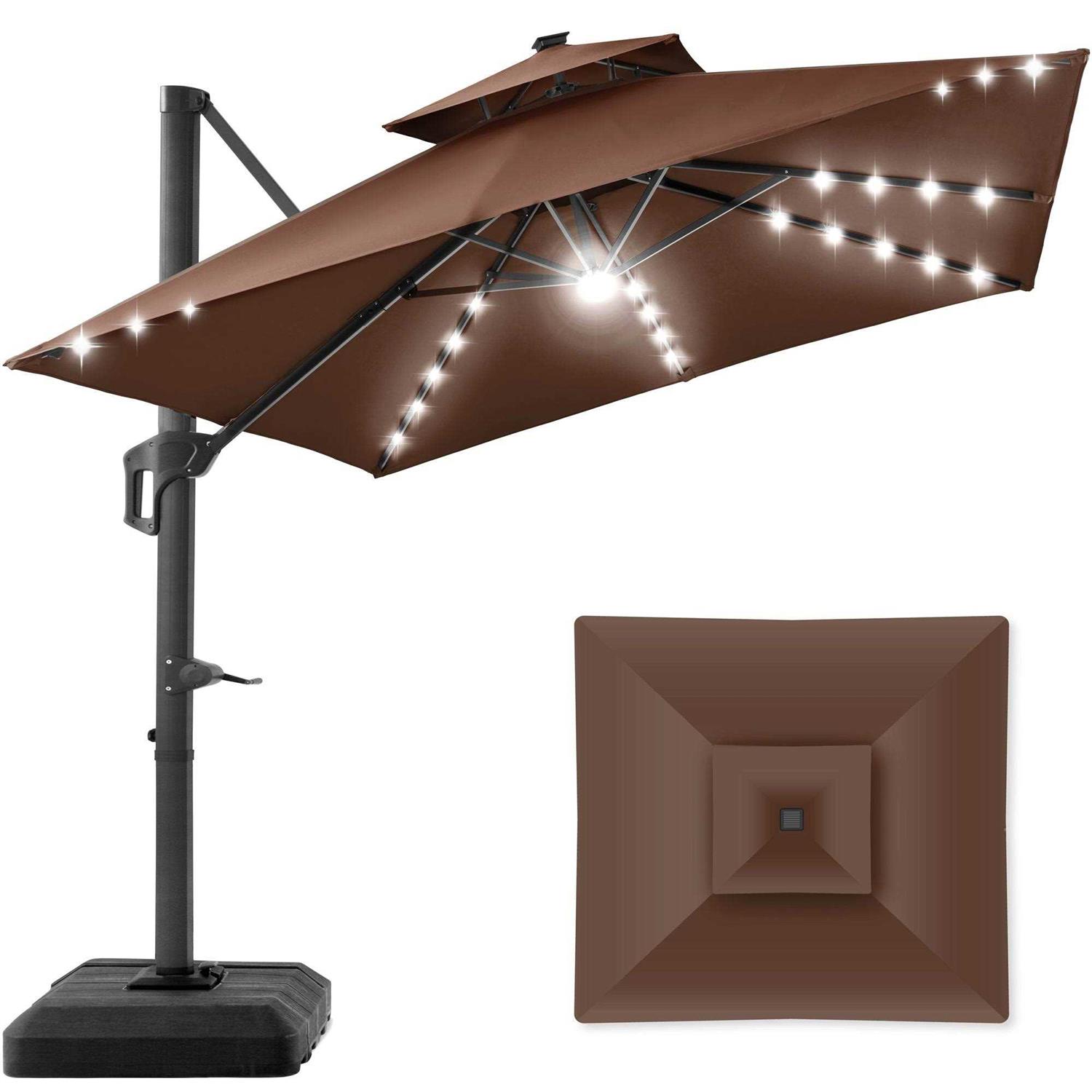 Best Choice Products 10 ft. Solar LED 2-Tier Square Cantilever Patio Umbrella with Base Included