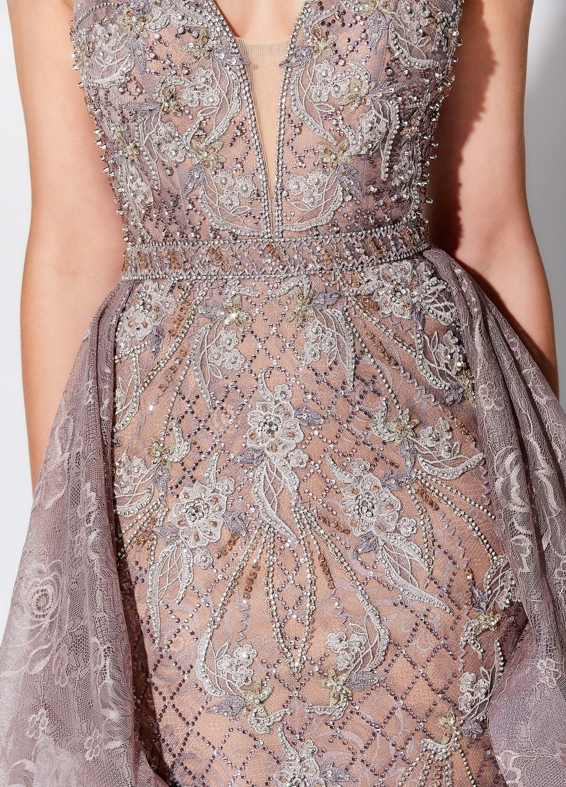 119D56 Embroidered Gown with Train