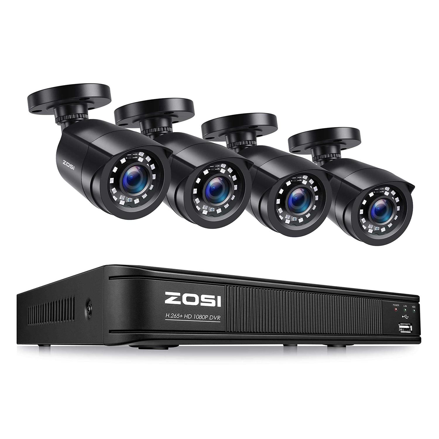 ZOSI H.265+1080p Home Security Camera System,8 Channel 5MP-Lite CCTV DVR with 4 x 1920TVL Weatherproof Surveillance Bullet Camer