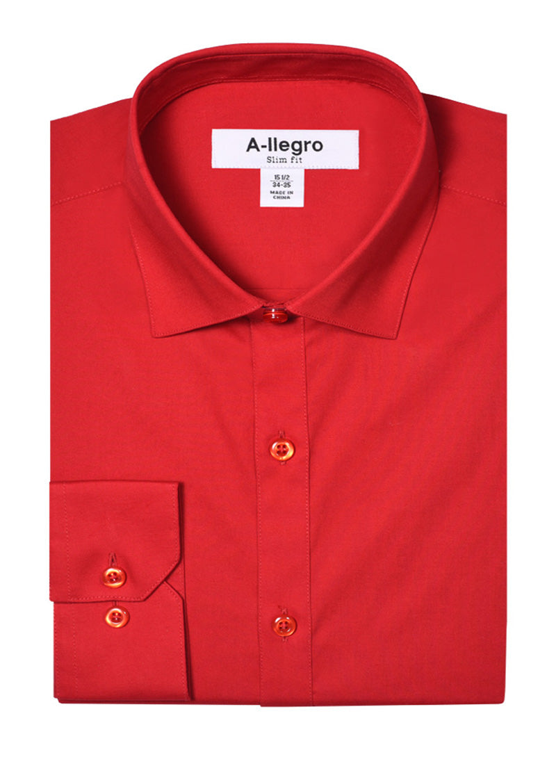 Men’s Basic Slim Fit Cotton Dress Shirt In Red