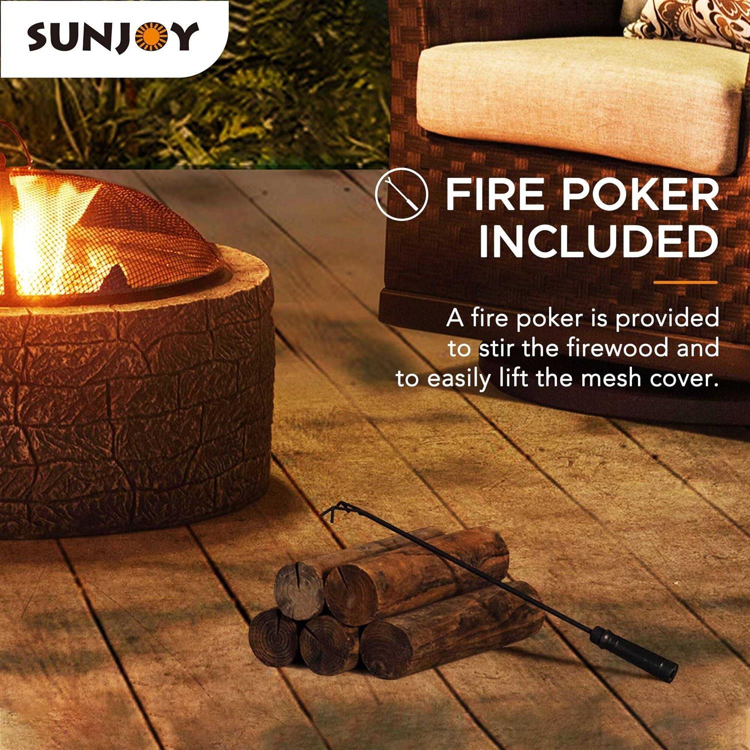 Sunjoy Stone 26 inch Round Wood-Burning Fire Pit
