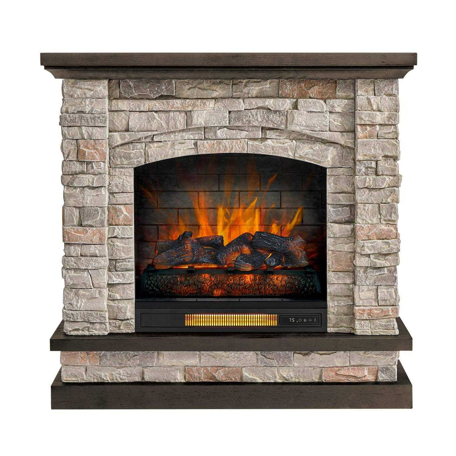 allen + roth 43.5-in W Stacked Faux Sandstone with Coffee Oak Infrared Quartz Electric Fireplace 2315FM-23-931