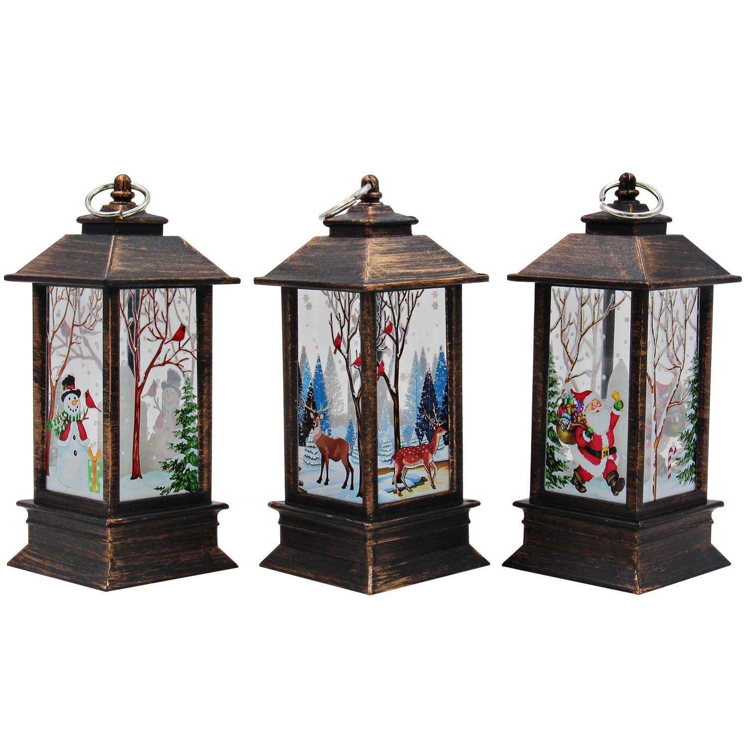 3 PCS Christmas Decoration Lamp Simulated Flame Candle Night Light Santa Claus Snowman Elk Hanging Lamps