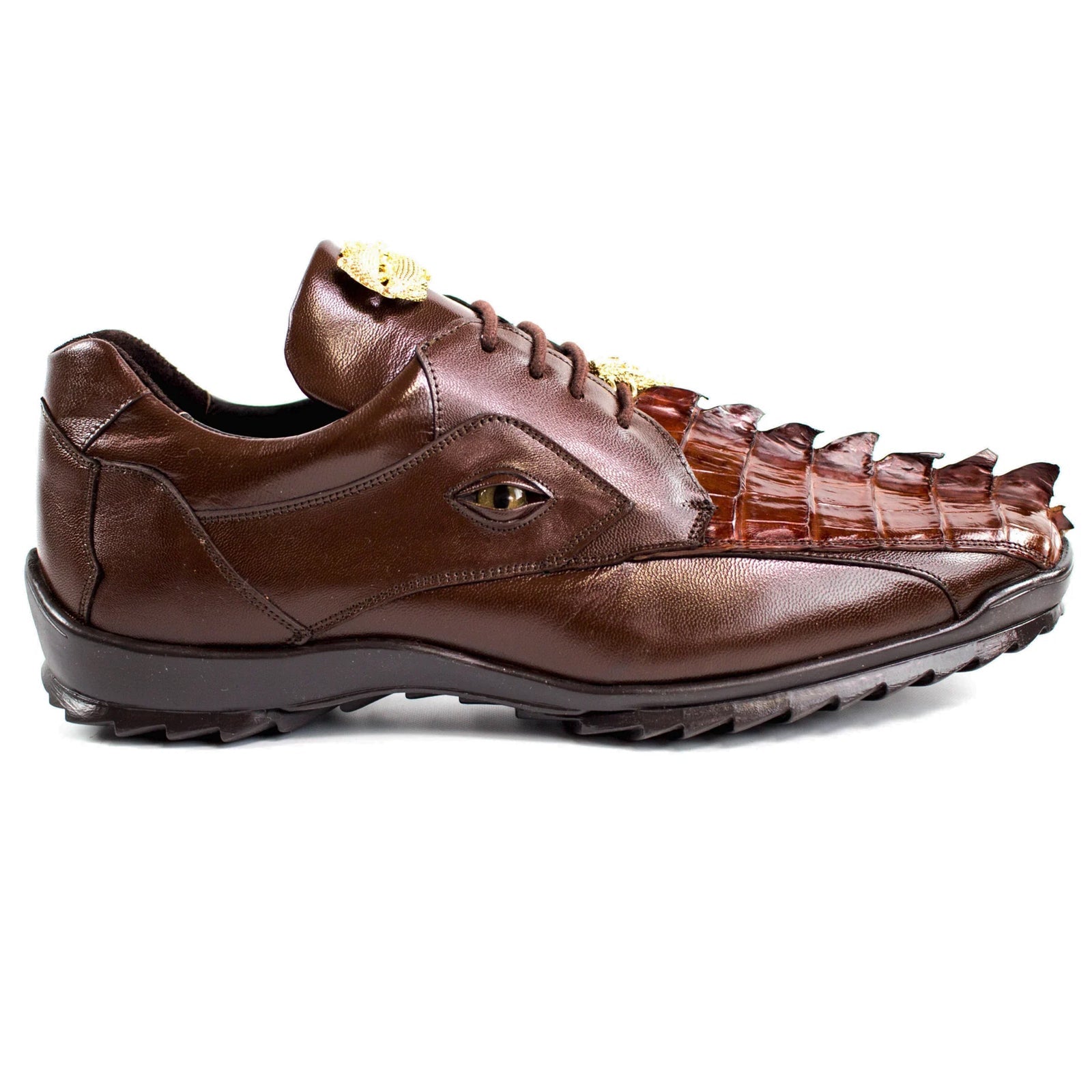 Men’s Belvedere Vasco Calf & Crocodile Hornback Tail Sneaker in Tabac Brown