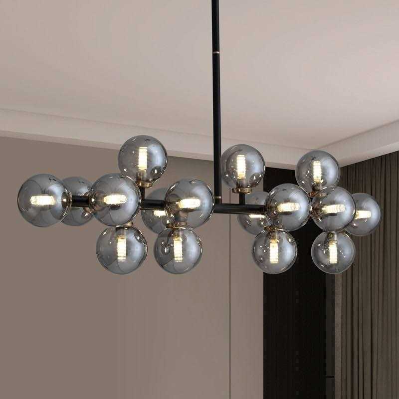 40 in. Linear Modern Chandelier 16-Light Brass Sputnik Chandelier with Globe Frosted Glass for Dining Room