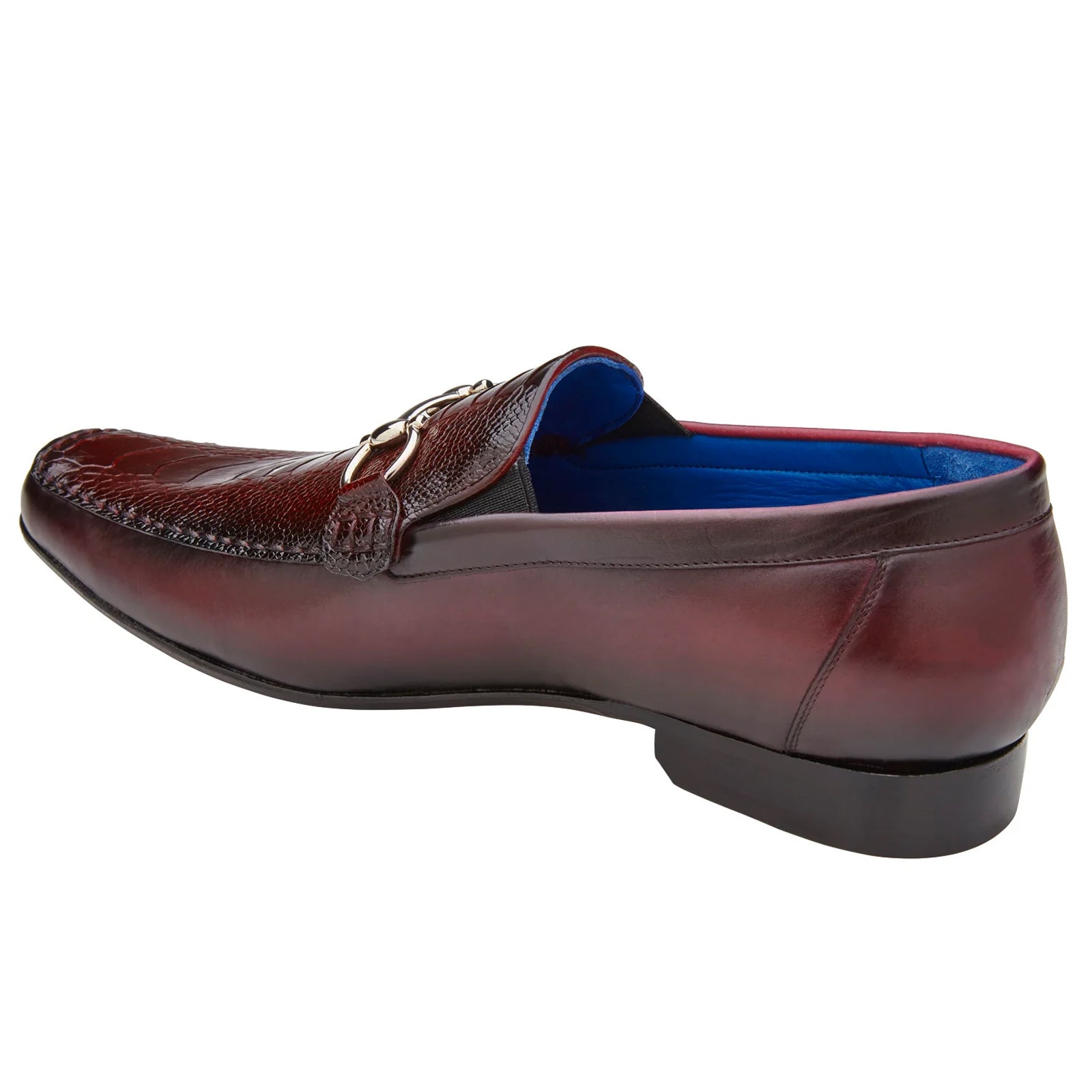Men’s Belvedere Bruno Calfskin & Ostrich Leg Buckle Loafer in Burgundy