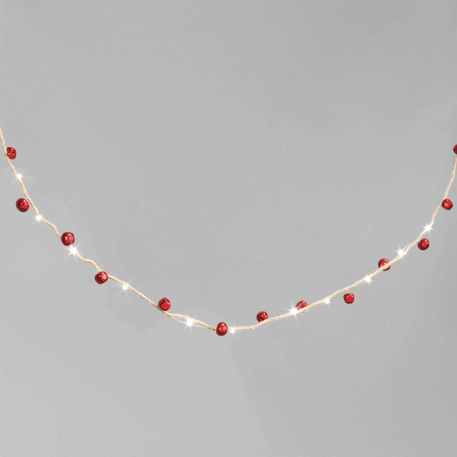 Wondershop 30ct LED Battery Operated Red Bell Dewdrop Christmas Novelty String Lights Warm White Jute Wrapped Wire