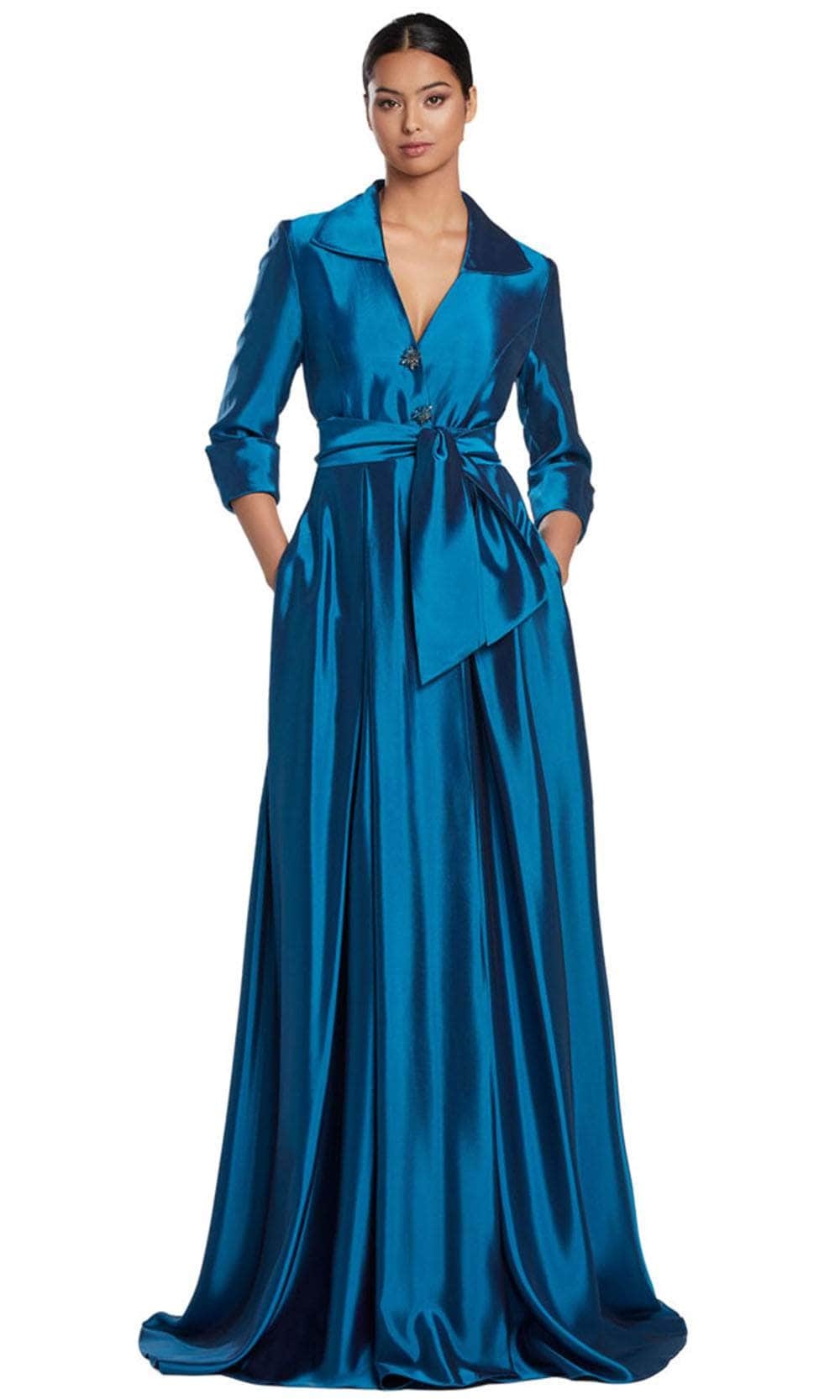 Collared V-Neck A-Line Evening Gown