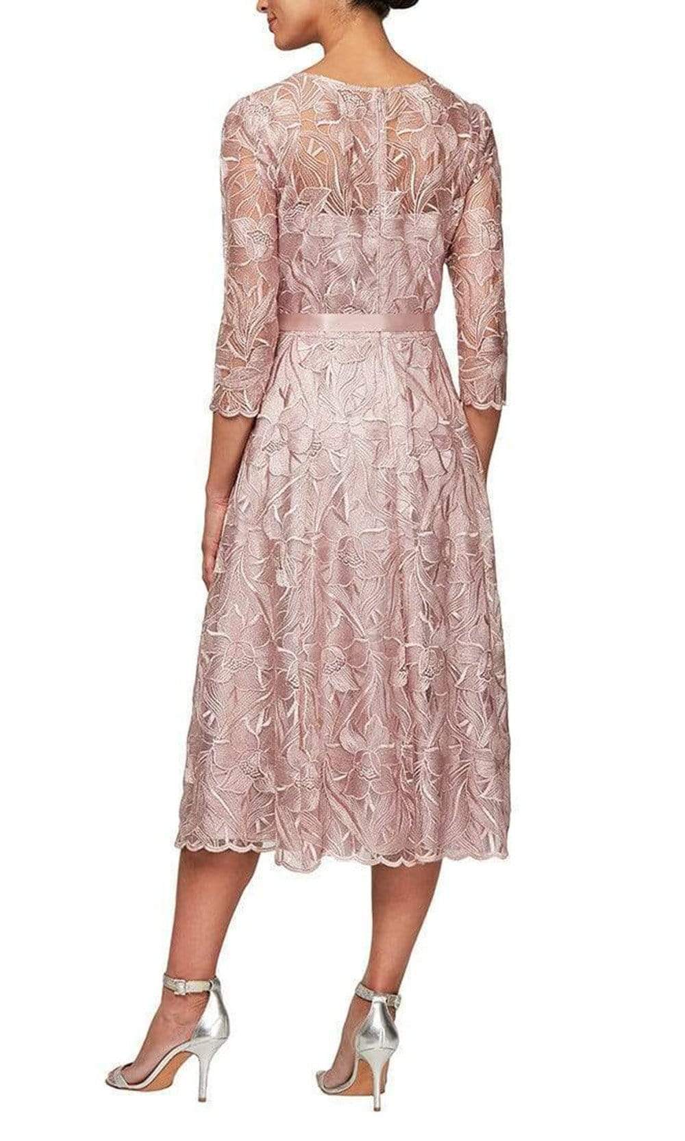 8117835 Quarter Sleeves Embroidered A-Line Dress