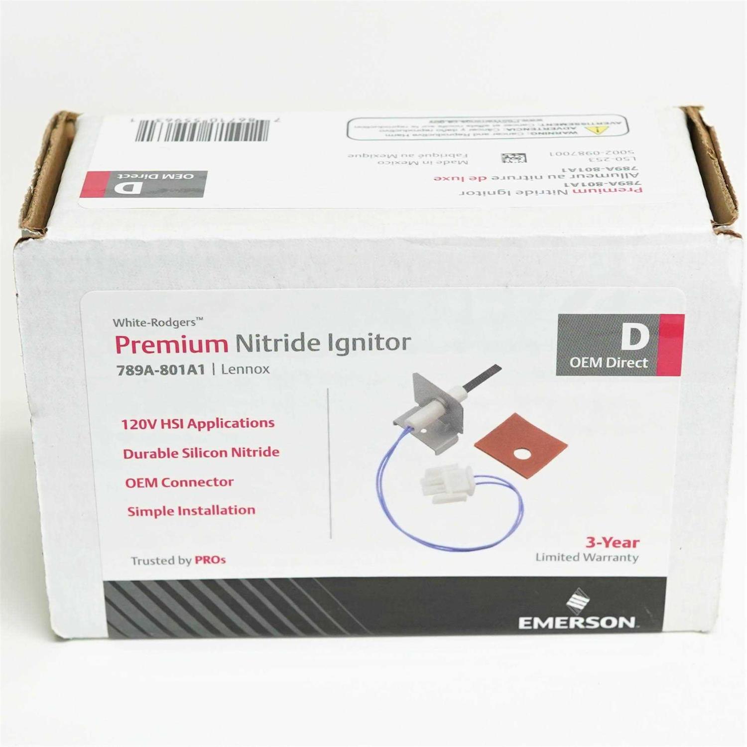 White Rodgers Hot Surface Ignitor-Nitride 120V Lennox OEM Direct Replacement 789A-801A1