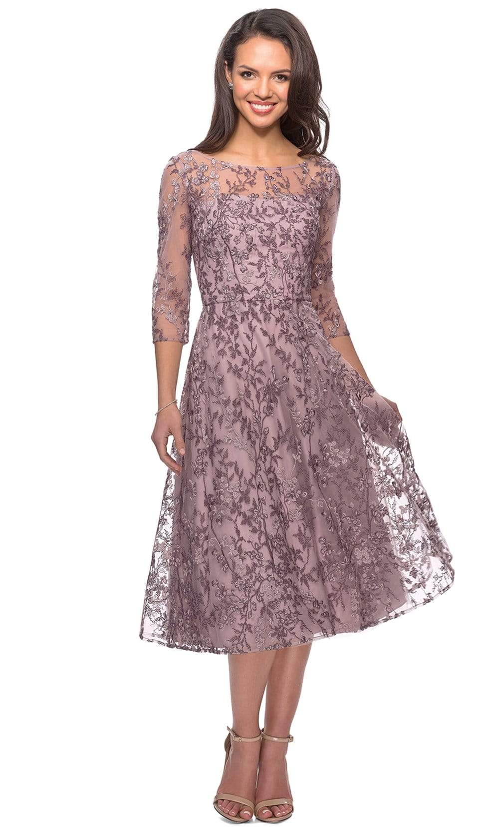 27971 Floral Embroidered Illusion Bateau Dress