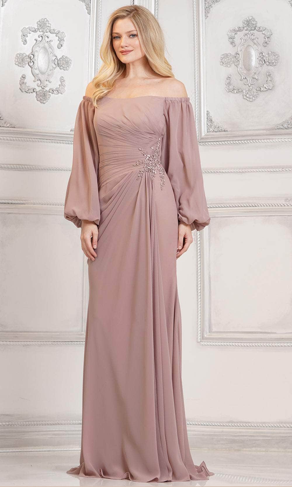 Bishop Sleeve Ruched Evening Dress