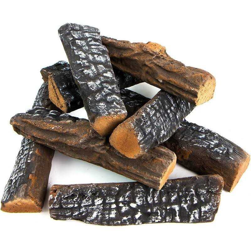 Barton 10Pc ceramic Logs Set Indoor Outdoor gas Vented Fireplace Realistic Fire Log