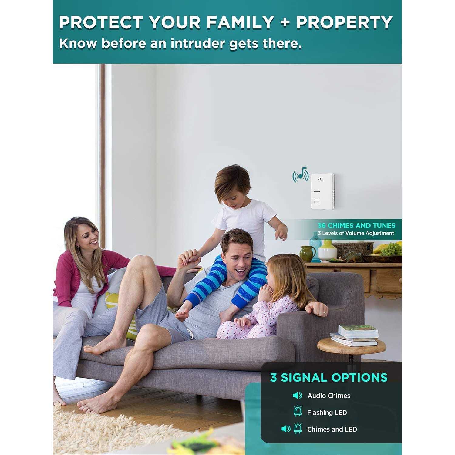 1byone Driveway Alarm, Home Security Alert System with 36 Melodies, 1 Plug-in Receiver and Weatherproof PIR Motion Detector