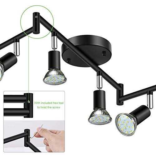 Unicozin LED 4 Light Track Lighting Kit Black 4 Way Ceiling Spot Lighting