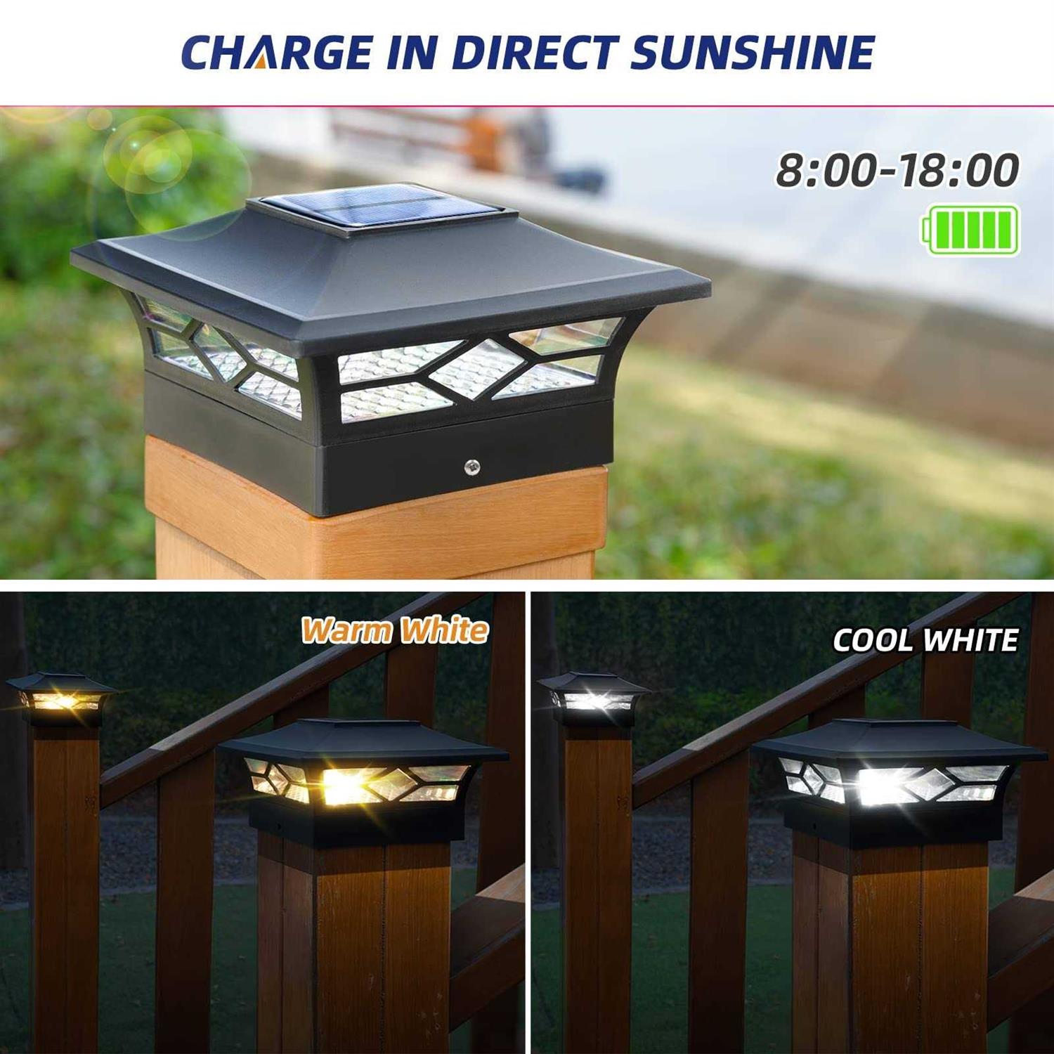 APONUO Solar Post Cap Lights,4×4 Post Solar Lights Warm White/Cool White LED Light Outdoor Waterproof,Fence Post Solar Lights for 4×4/6×6 Wood Fence