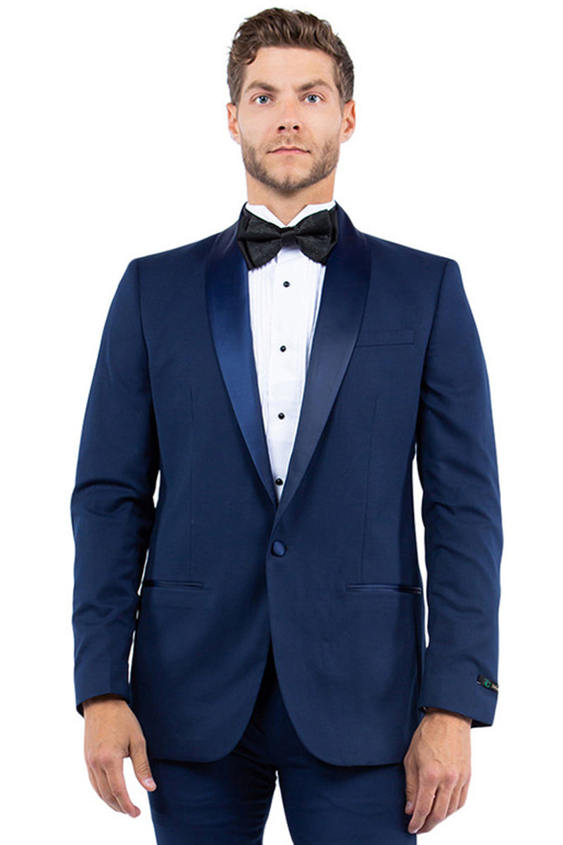 Men’s Modern Fit One Button Shawl Lapel Tuxedo Separates Jacket in Navy with Navy Lapel